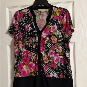Dana Buchman Black and Pink Floral Blouse
